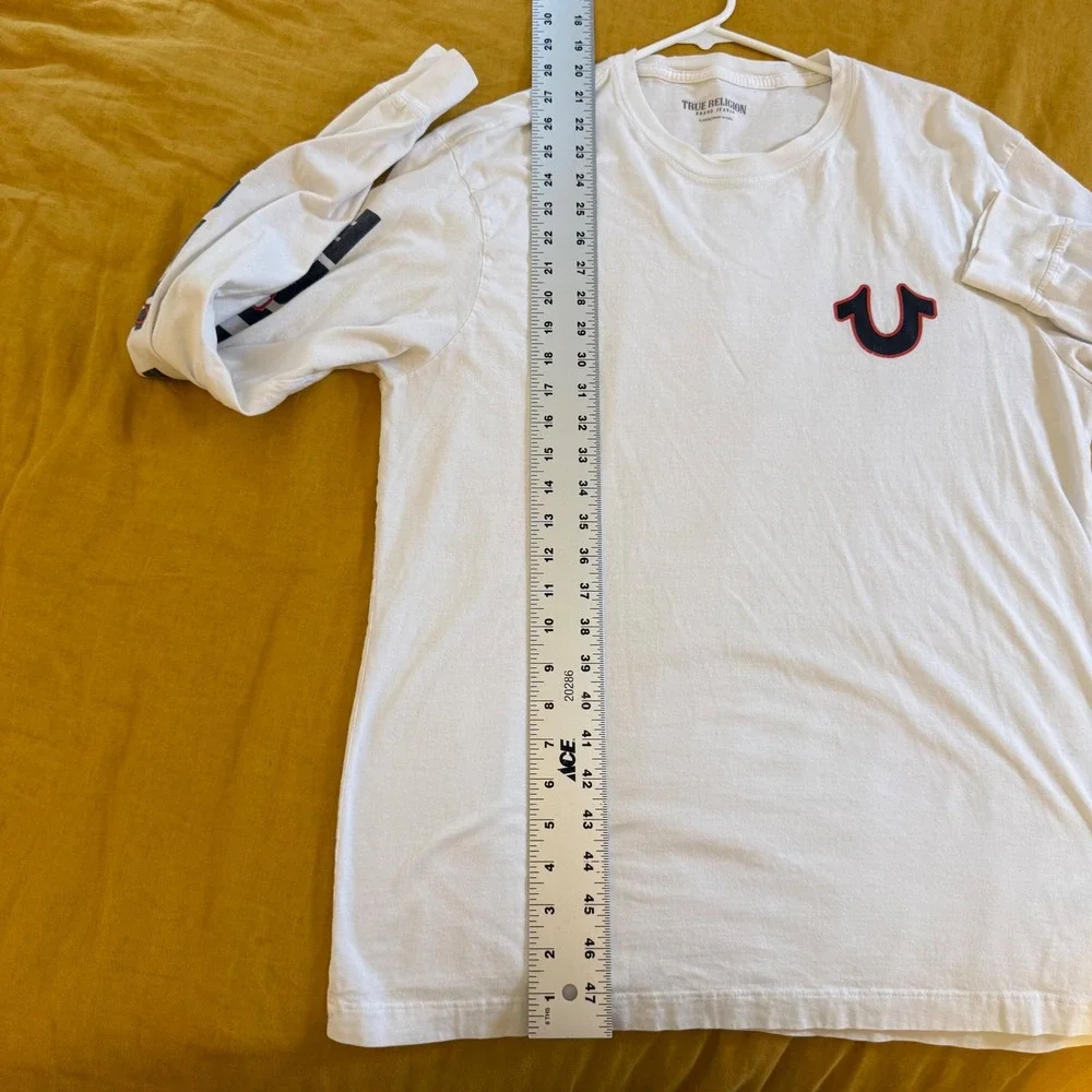 True Religion Mens White Long Sleeve Graphic Logo T-Shirt XL Horseshoe Branding